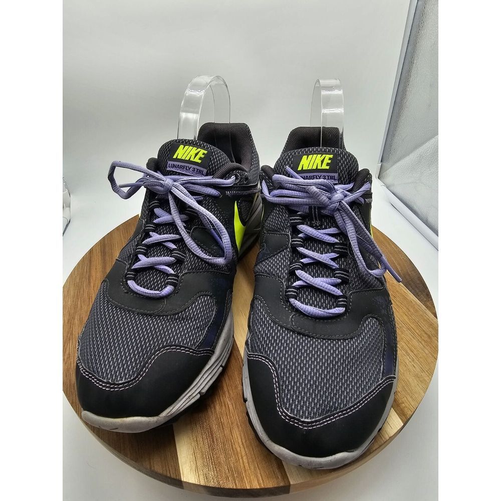 Mens Size 10 - Nike Flyknit Lunar 3 Gray Purple Neon Green